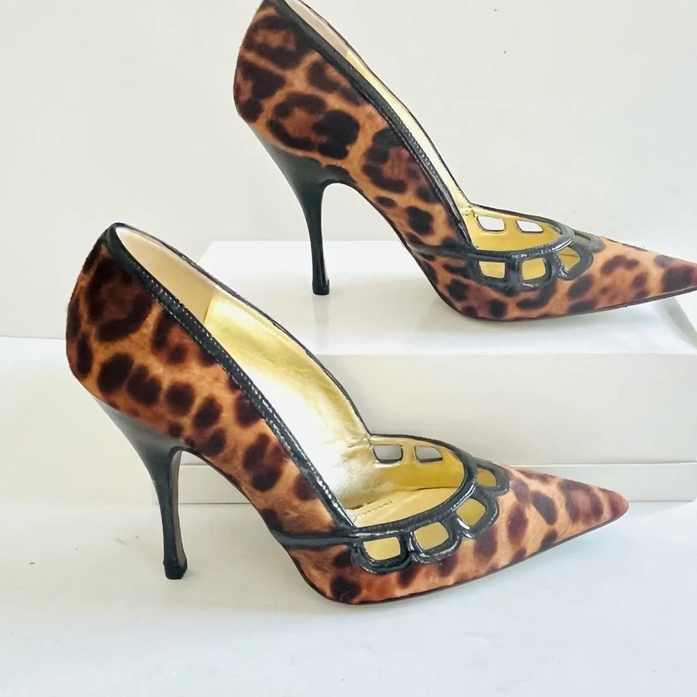 Dolce & Gabbana calf hair tan black animal print heels 38